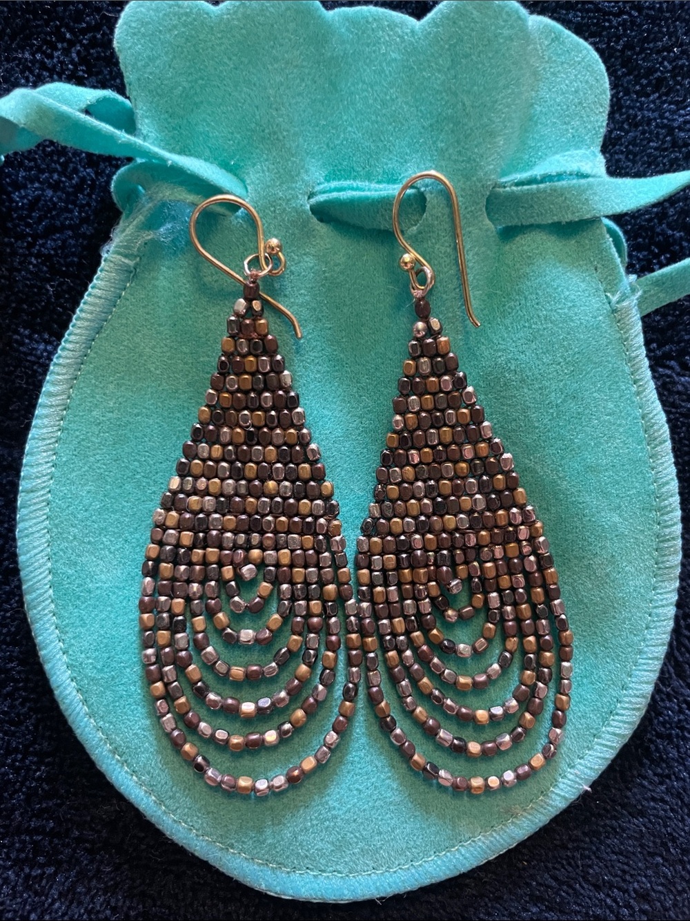 Bronze and Mixed Metal Beaded Teardrop Earrings - Women Jewelry